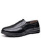 Men Pure Color Non Slip Cowhide Leather Business Casual Shoes - Black