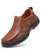 Men Stitching Slip On Microfiber Leather Soft Business Casual Shoes - Brown