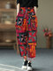 Bohemian Ethnic Pattern Print Plus Size Harem Pants with Pockets - Red
