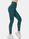 Women Hollow Out Hip Lift Elastic High Waist Wideband Sports Leggings Pants - Green