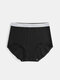 Plus Size Women Cotton Breathable Antibacterial High Waist Panties With Logo Waistband - Black