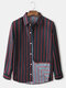 Mens Plain Striped Button Up Loose Fit Light Casual Long Sleeve Shirts - Red