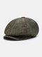 Men Cotton Woolen Cloth Solid Herringbone Striped Pattern British Newsboy Hat Octagonal Hat Beret Flat Cap - #01 Army Green
