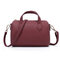 Women Solid PU Leather Boston Handbag Casual Crossbody Bag - Red wine