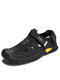 Men Outdoor Closed Toe Double Hook Loop Hollow Out Hiking Sandals - Black