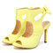 Women Plus Size Party Stiletto Heel Strap Peep Toe Back Lace Up Sandals - Yellow