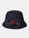 Women Woolen Cloth Solid Bowknot Flower Decoration Casual Warmth Bucket Hat - Black