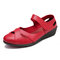 Women Comfy Soft Leather Hollow Hook Loop Flats - Red