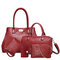 5 PCS Women PU Leather Handbag Retro Multi-function Solid Crossbody Bag - Wine Red