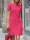 Vestido feminino liso com decote redondo casual manga curta - Rosa