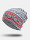 Women Polyester Cotton Plus Velvet Dual-use Overlay Floral Ethnic Pattern Print Elastic Scarf Beanie Hat - Red Gray