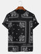 100% Cotton Ethnic Totem Square Printed Casual Home Round Neck T-shirt - Black