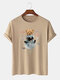 Mens Cartoon Astronaut Bear Print 100% Cotton Casual Short Sleeve T-Shirt - Khaki