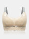 Women Bowknot Lace Gather Breathable Thin Full Cup Wireless Anti-Exposure Comfy Adjustable Bras - Nude