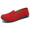 Women Comfy Walking Leather Round Toe Flat Loafers - Red