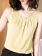 Mujer Solid Crew Cuello Camiseta sin mangas con detalle de perlas - Amarillo