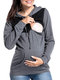 Front Open Hooded Maternity Long Sleeve Nursing Tops - Dark Gray&Black