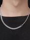 Trendy Simple Square Pearl Chain Cuban Chain Patchwork Titanium Steel Necklace - #01