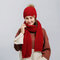 Womens Christmas Knitted Hat Scarves Set Solid Beanie Cap Thickening Scarf Slouchy Warm Skull Cap - Red