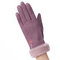 Women Warm Suede Gloves Embroidered Outdoor Windproof Touch Screen Anti-slip Gloves Full Finger - Purple