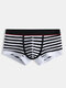 Men Striped Cotton Boxer Briefs Comfortable Contrast Color Contour Pouch Underwear - Black 1#