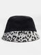 Women Cotton Leopard Pattern Print Patchwork Fashion All-match Sunscreen Bucket Hat - Black