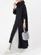 Casual Solid Color Turtleneck Long Sleeve Slit Hem Dress - Black