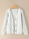 Solid Color Cable Knitted Button Casual Comfy Cardigan - White