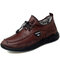 Men Plush Lining Warm Elastic Lace Non Slip Casual Leather Shoes - Brown