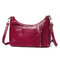 Women Multi-pockets Solid Wax Oil Skin Shoulder Bag - Red