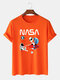 Mens Astronaut Alien Print 100% Cotton Breathable Short Sleeve T-Shirt - Orange
