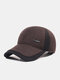 Men Cotton Color-match Patchwork Letter Metal Label Built-in Ear Protection Thick Warmth Baseball Cap - Coffee