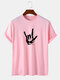 Mens Gesture Graphic Crew Neck Casual Short Sleeve Cotton T-Shirts - Pink