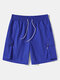 Mens Solid Color Textured Flap Pocket Loose Casual Cargo Shorts - Blue