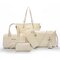 Women PU Leather Embossing  6PCS Handbag Shoulder Bag - Small rhombic beige