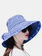Women Cotton Polyester Bowknot Big Brim Sunscreen All-match Bucket Hat - Navy