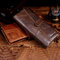 Women 19 Card Slot Genuine Leather Long Wallet Vintage Phone Purse Solid Coin Purse - Coffee