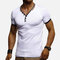 Mens Casual Contast Color V-Neck Short Sleeve Slim Comfy T-shirts - White