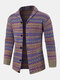 Mens Colorful Knitted Lapel Single Breasted Double Pocket Casual Cardigans - Blue