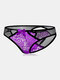 Women Sexy Lace Bowknot Design Mesh See Through Open Crotch Panties - Purple