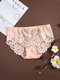 Women Thin Flower Pattern Comfy Lace Sexy Panties - Nude