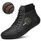 Men Handmade Soft Slip Resistant Warm Lined Leather Ankle Boots - Black