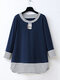 Stripe Patchwork Long Sleeve Casual Blouse For Women - Blue