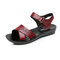 Embroidery Hook Loop Leather Sandals - Red