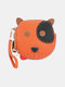 Women Genuine Leather Cowhide Cute Cartoon Dog Pattern Keychain Wallet Storage Bag Coin Bag - Orange