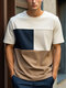 Mens Color Block Patchwork Crew Neck Casual Short Sleeve T-Shirts - White