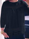Lace Panel Hollow Crew Neck Blouse For Women - Navy