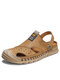 Men Two Ways Wearing Outdoor Closed Toe Hand Stitching Water Sandals - Khaki
