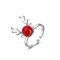 Anel de cabeça de veado elegante anel de prata com placa de prata para mulheres de Natal anel ajustável - Vermelho