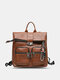Women Vintage Faux Leather Multi-Carry Multipockets Zipper Soft Backpack - Brown